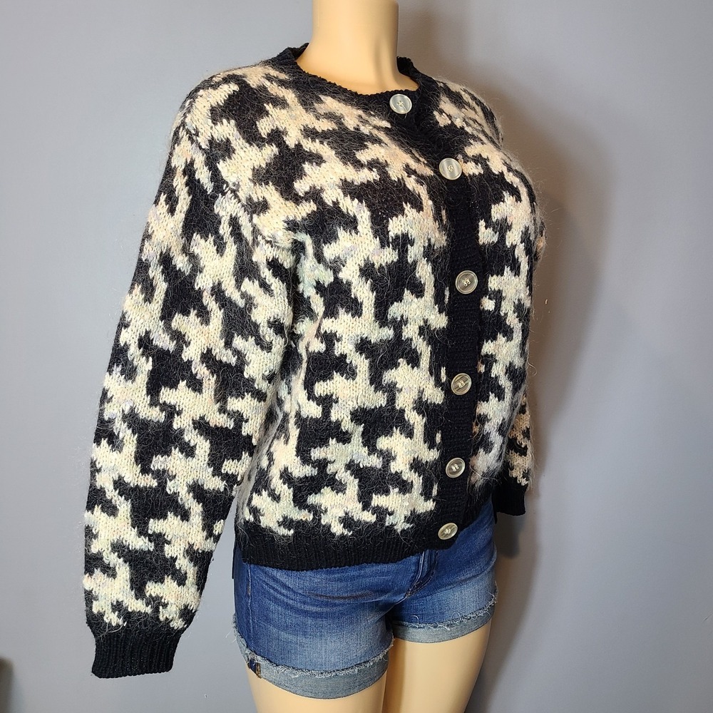 Vintage Mohair Wool Cardigan Women Size Small Retro Shaggy 1980s 90s Multi - Picture 5 of 12